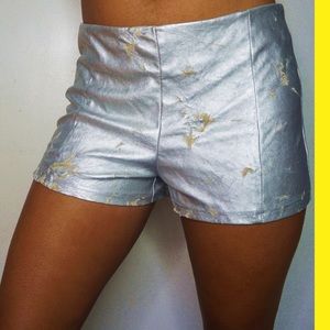 Distressed metallic shorts
